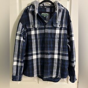 American Eagle Men’s Large Navy and White Plaid Button Down Shacket Hoodie